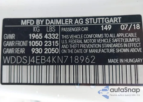 2019 Mercedes-Benz Cla 250 z USA, uszkodzony, nr VIN WDDSJ4EB4KN718962